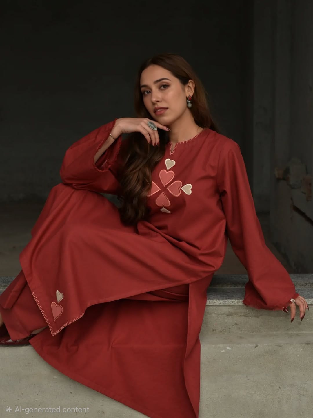 Premium Cotton 60x60 Embroidered Kurta Pant Set for Women | Rust Brown | Casual & Office Wear