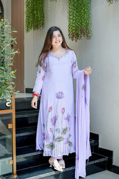 Women's Premium Chinon A-Line Handwork Kurta Pant Set with Dupatta | 3-Piece Festive Wear