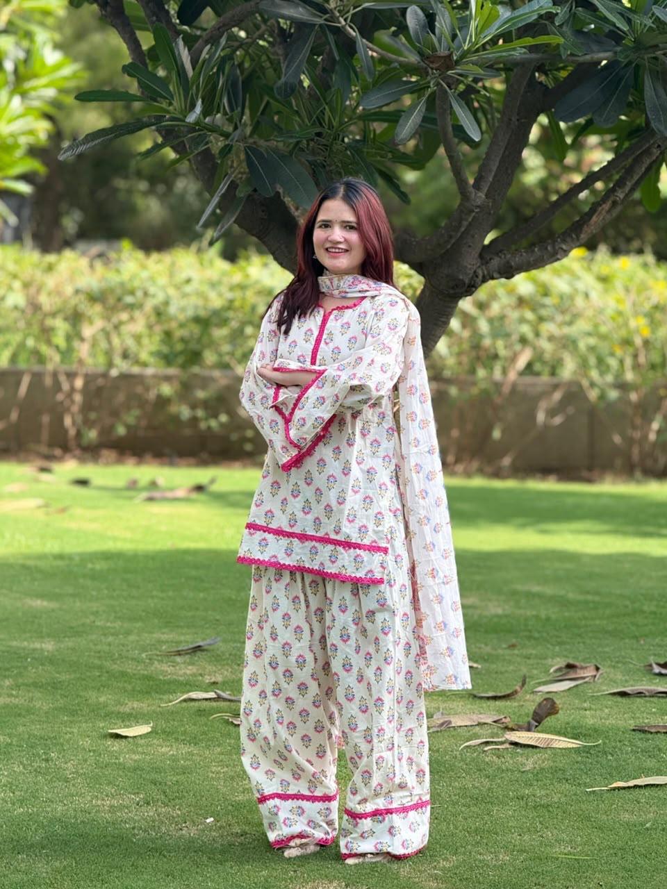 Women’s Premium Cotton Farsi Suit Set | 46+ Inch Kurti with Pocket, Farsi Style Pant & Dupatta | 3-Piece Ethnic Set
