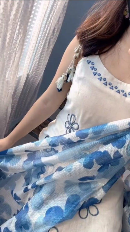 Summer Special Cotton Flex Kurta Pant Dupatta Set for Women | Embroidered Sleeveless Kurti | Kota Doria Dupatta