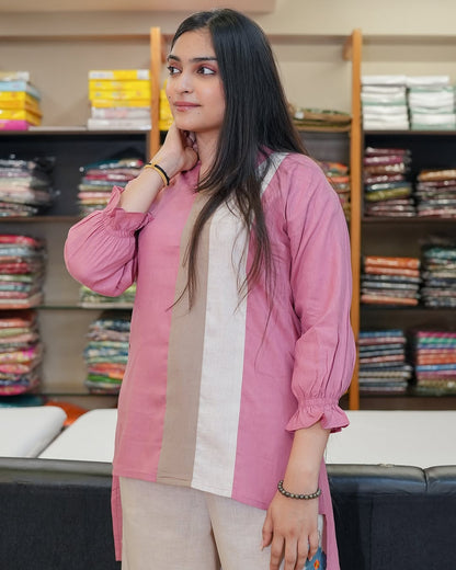 Premium Cotton 60x60 Co-ord Set for Women | Pink Embroidered Top with Cotton Flex Palazzo
