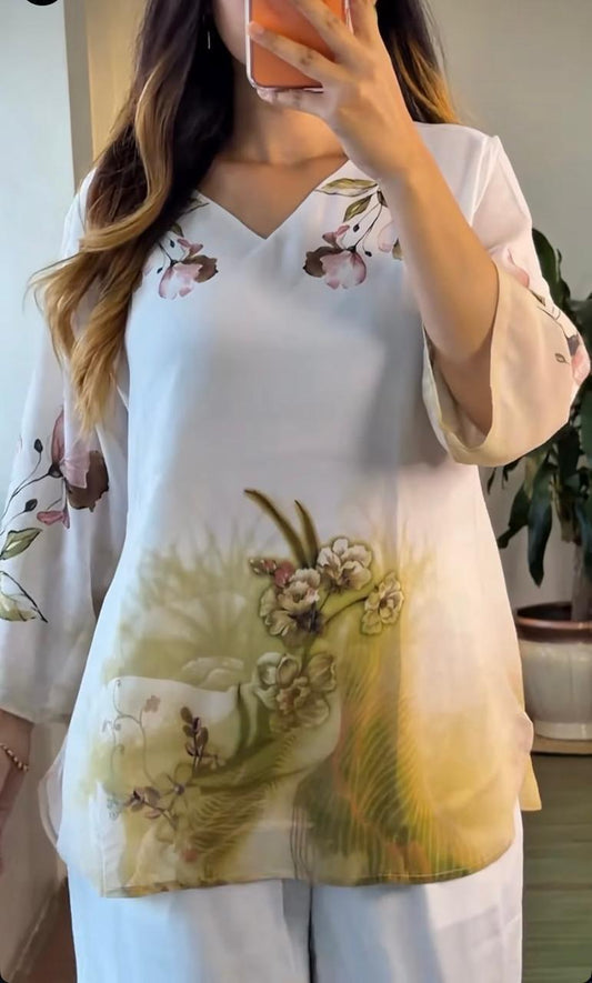 Women's Olive Green Mul Cotton Co-Ord Set | Digital Floral Print Kurta with Palazzo | Premium 2-Piece Set