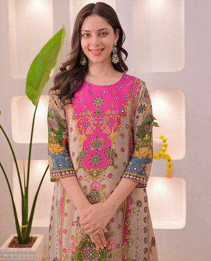 Women's Noori Muslin Cotton Anarkali Kurta Palazzo Set with Double Shade Dupatta | 3-Piece Ethnic Wear