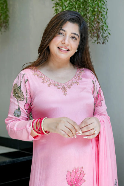 Women's Premium Chinon A-Line Handwork Kurta Pant Set with Dupatta | 3-Piece Festive Wear