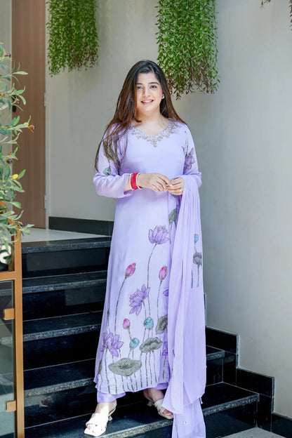 Women's Premium Chinon A-Line Handwork Kurta Pant Set with Dupatta | 3-Piece Festive Wear