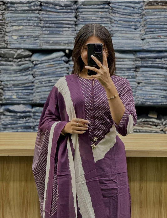 Women's Premium Cotton 60x60 A-Line Kurta Palazzo Set with Dupatta | Dori & Codi Work | Plum | 3-Piece Ethnic Wear