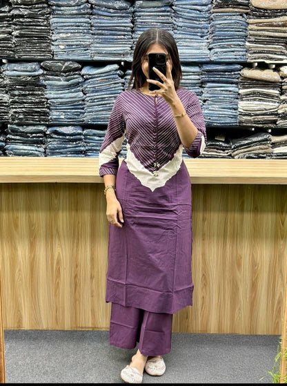 Women's Premium Cotton 60x60 A-Line Kurta Palazzo Set with Dupatta | Dori & Codi Work | Plum | 3-Piece Ethnic Wear
