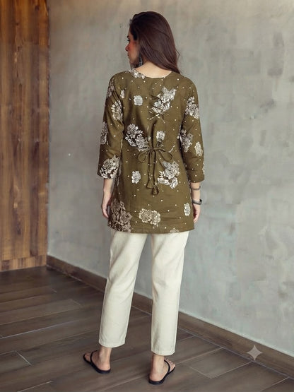 Women’s Premium Cotton 60/60 Floral Printed Kurti Pant Set | Elegant Everyday & Office Wear 2-Piece Set