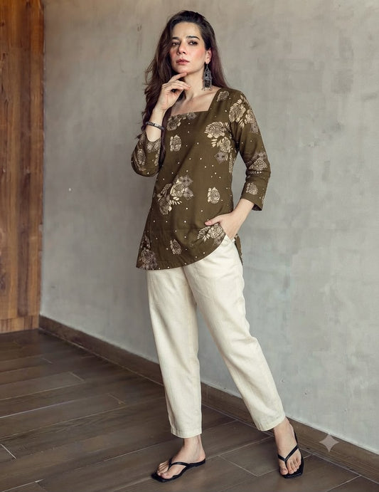 Women’s Premium Cotton 60/60 Floral Printed Kurti Pant Set | Elegant Everyday & Office Wear 2-Piece Set