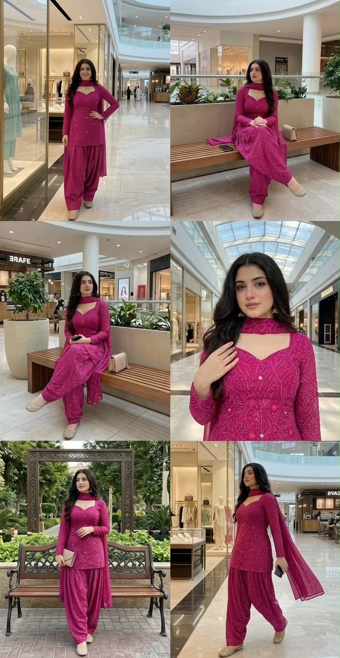 Women’s Premium Cotton Bandhani Jaipuri Print Suit Set | Mirror Work Sweetheart Neck Kurti with Flared Patiala Salwar & Dupatta