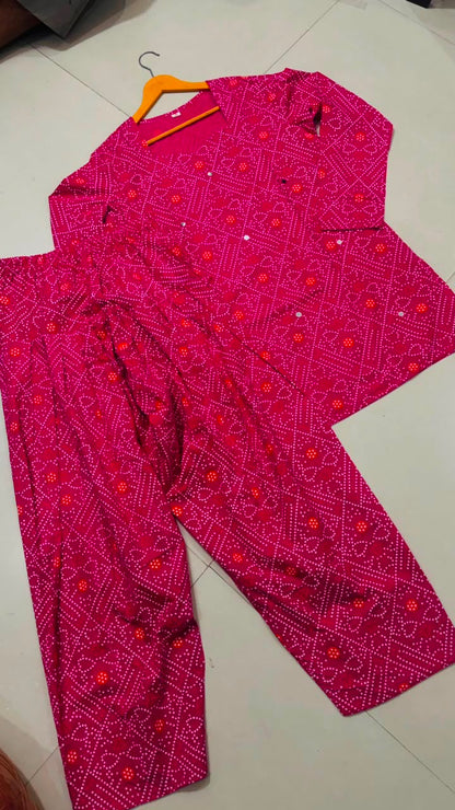 Women’s Premium Cotton Bandhani Jaipuri Print Suit Set | Mirror Work Sweetheart Neck Kurti with Flared Patiala Salwar & Dupatta