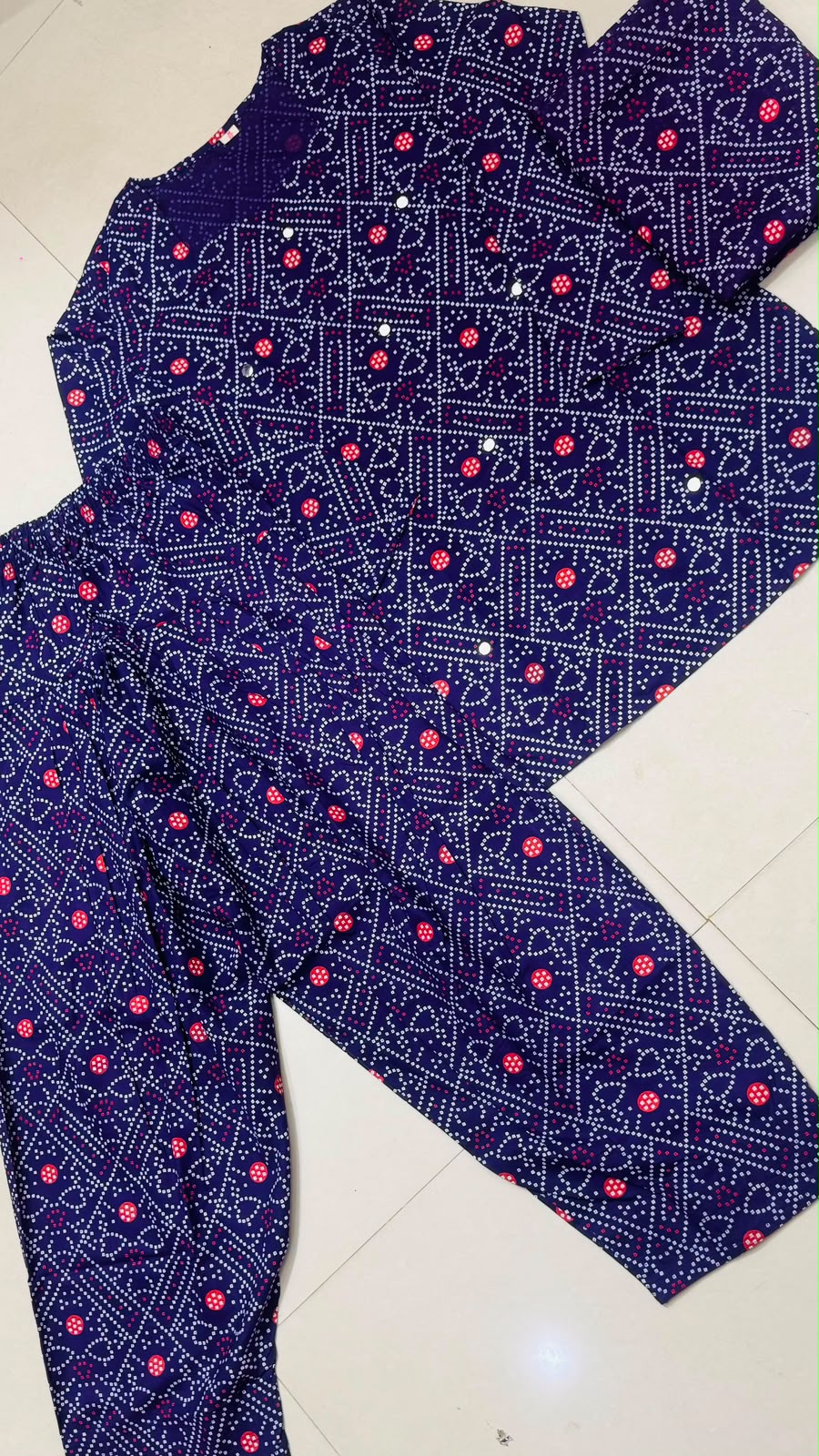 Women’s Premium Cotton Bandhani Jaipuri Print Suit Set | Mirror Work Sweetheart Neck Kurti with Flared Patiala Salwar & Dupatta