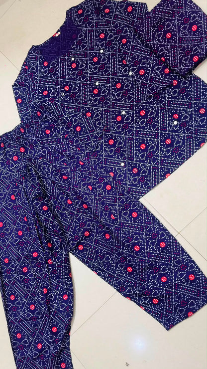 Women’s Premium Cotton Bandhani Jaipuri Print Suit Set | Mirror Work Sweetheart Neck Kurti with Flared Patiala Salwar & Dupatta