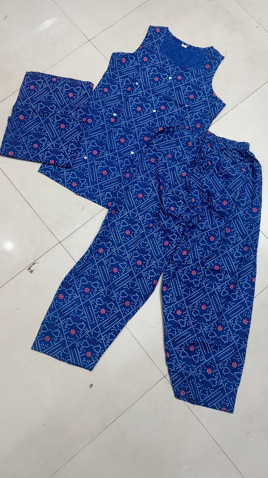 Women’s Premium Cotton Bandhani Jaipuri Print Suit Set | Mirror Work Sweetheart Neck Kurti with Flared Patiala Salwar & Dupatta